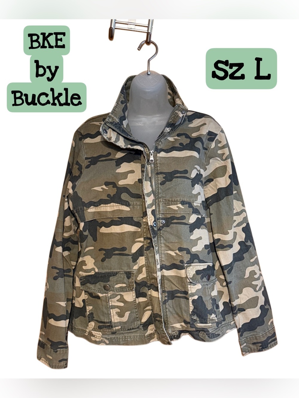 BKE Women’s Green Camouflage Military Field Jacket sz L